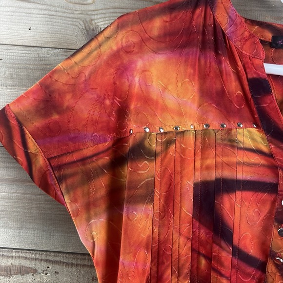 Cocomo Womens Shirt Short Sleeve Pleated Pintuck Button Embellished Tie Dye XL - Picture 4 of 6